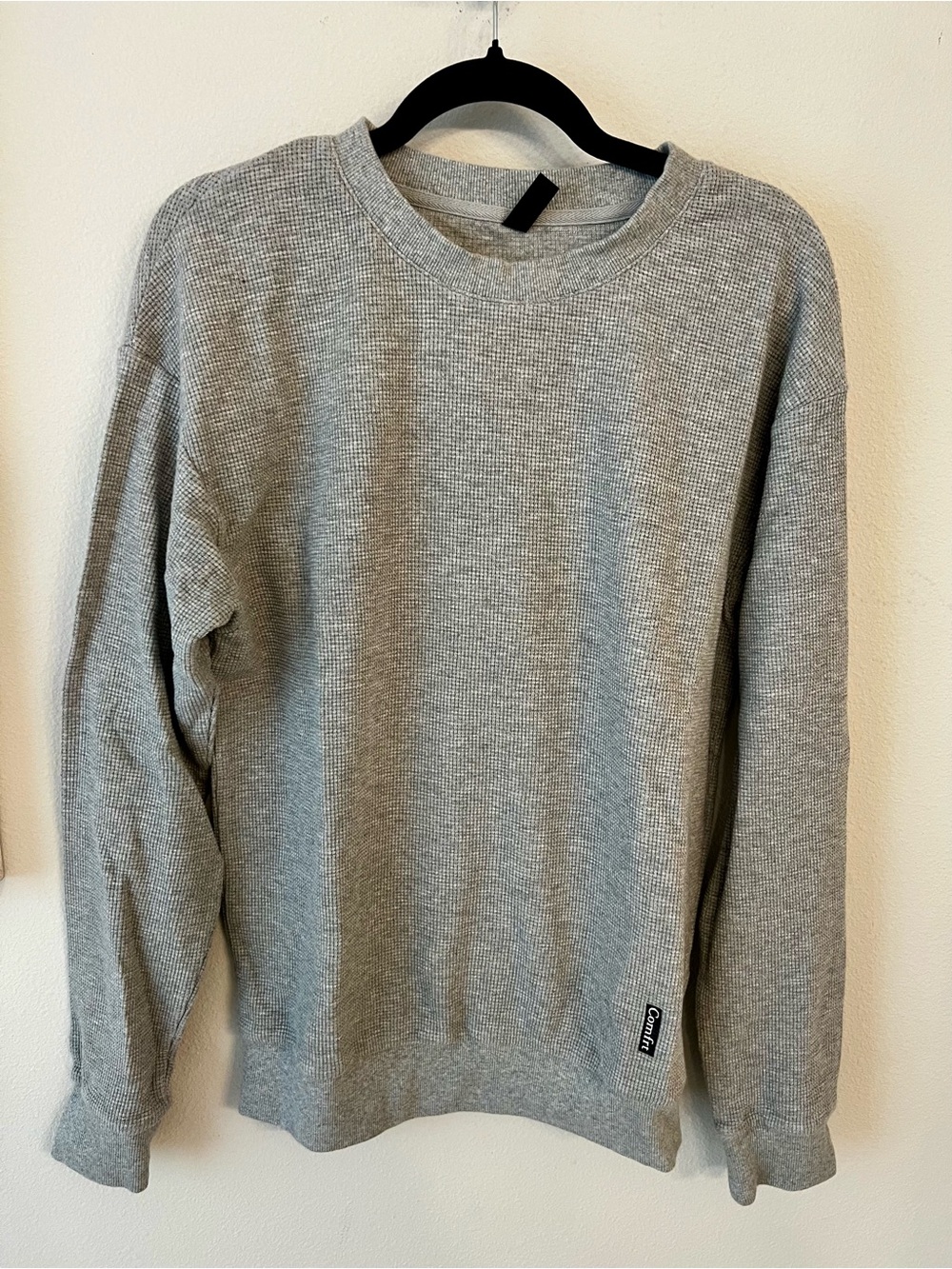 Comfrt Waffle Knit Long Sleeve Crewneck Top - Gray
